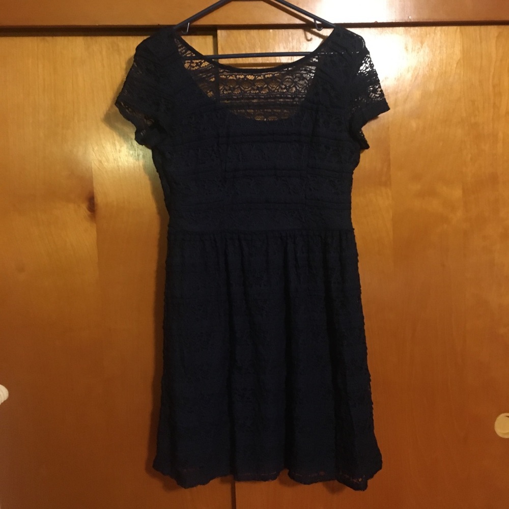 Navy Blue Lace A-line Dress